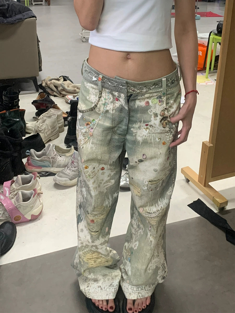 DND4DES Retro Lace Straight Jeans