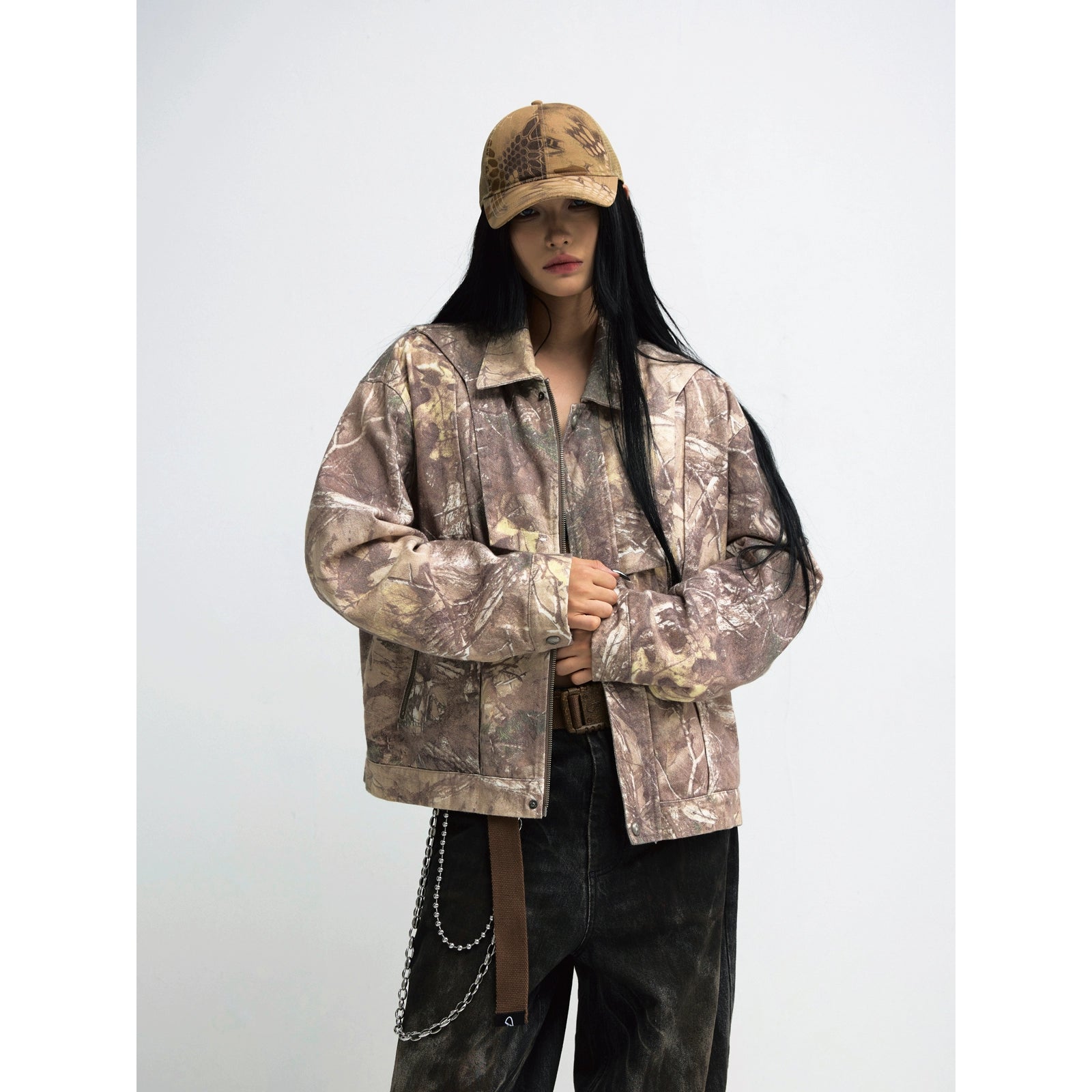 PEOPLESTYLE Camouflage Dead Wood Branch Lapel Tooling Jacket