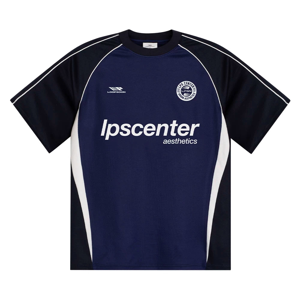 Loopsoon Sports Letter Printing Loose Splicing Contrasting Tee
