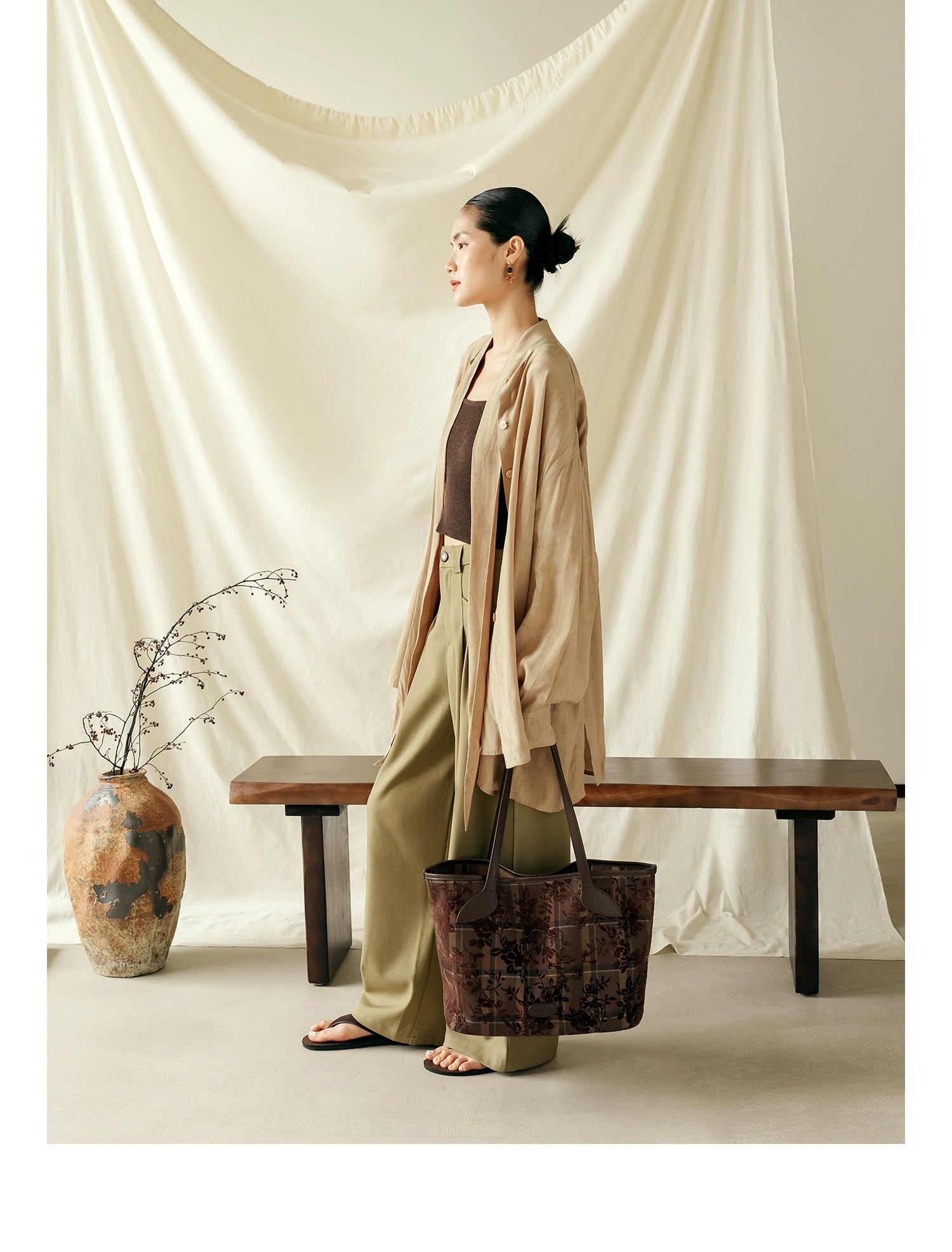 LOSEA "All Things Grow" Tie-dye flocking large-capacity tote bag