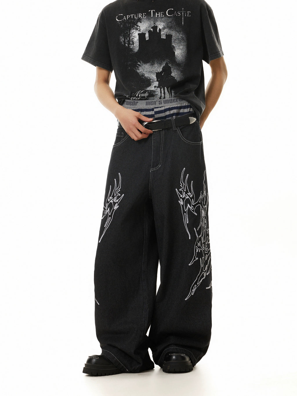 BTSG Totem-embroidered Wide-leg Jeans