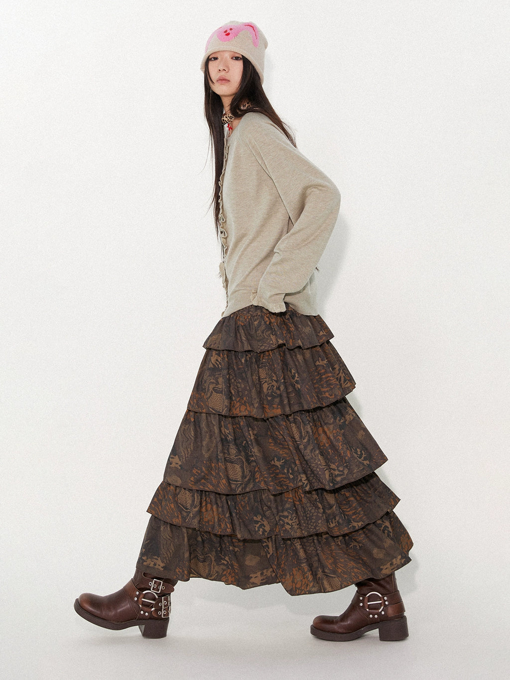 PHYS A-shaped Silhouette Light and Thin Hand-painted Long Skirt