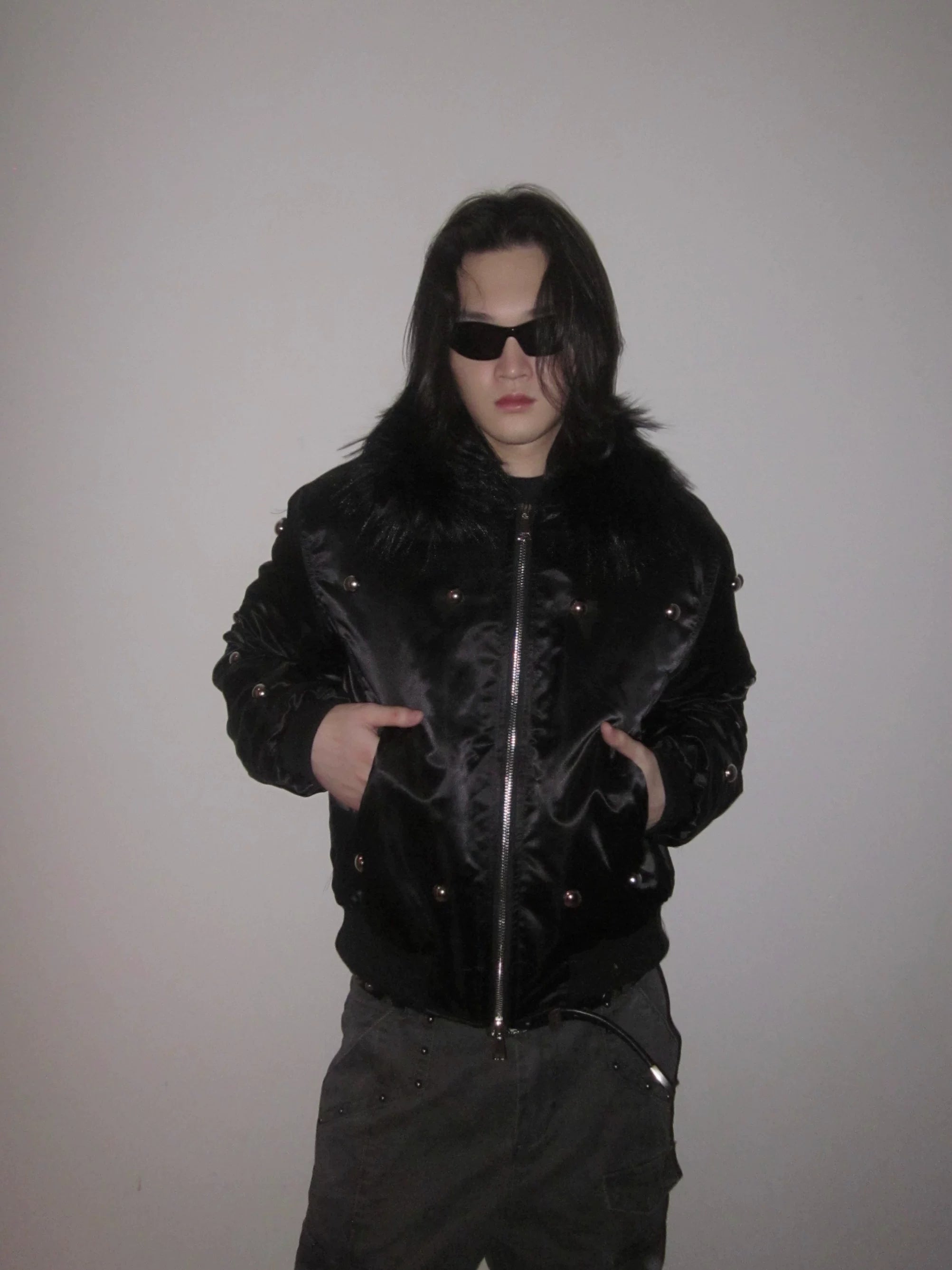 URRRGE Rivet Design Fur Collar Padded Jacket