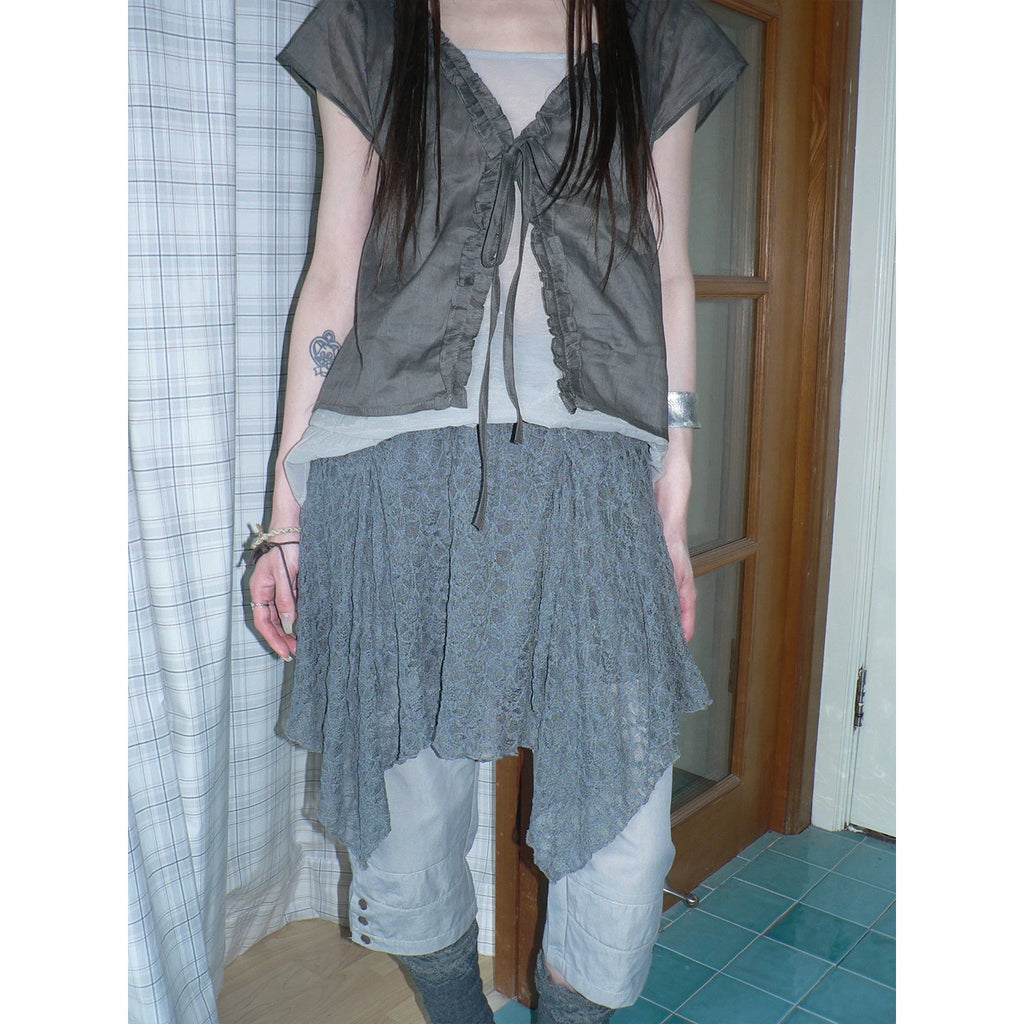 Ang Project Retro Lace Stitching Pleats Stacked Skirt