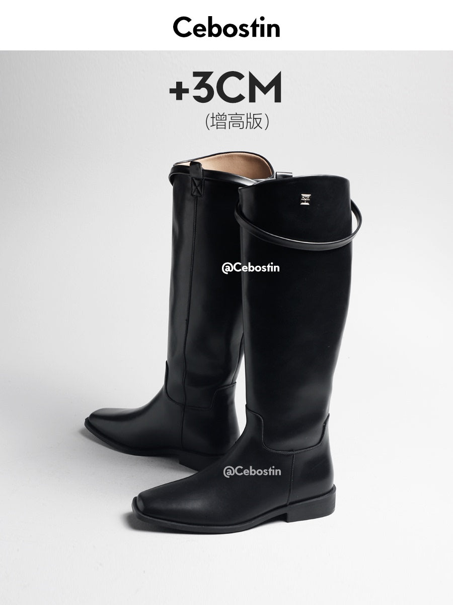 Cebostin Square Head Oblique Mouth 3cm Heightening Version Tall Boots