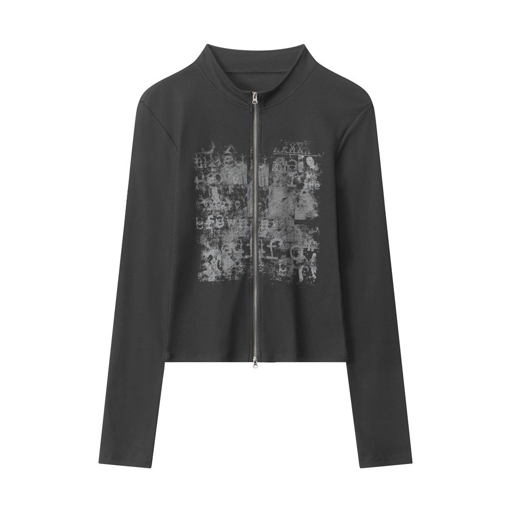 Nariele Small Stand Neck Front Shoulder Slim Sleeve Long Sleeve