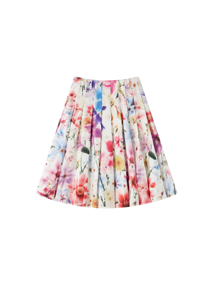 LOUMUTAKU Full Print Floral Pleated Skirt Skirt