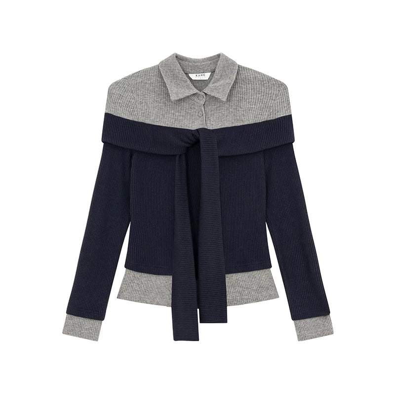 Kano Fake Two-piece Splicing Streamer Collar Knitted Long Sleeve