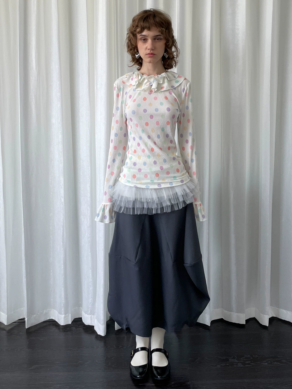 Loosesmell Fungus Edge Crew Neck Color Polka Dot Long Sleeve