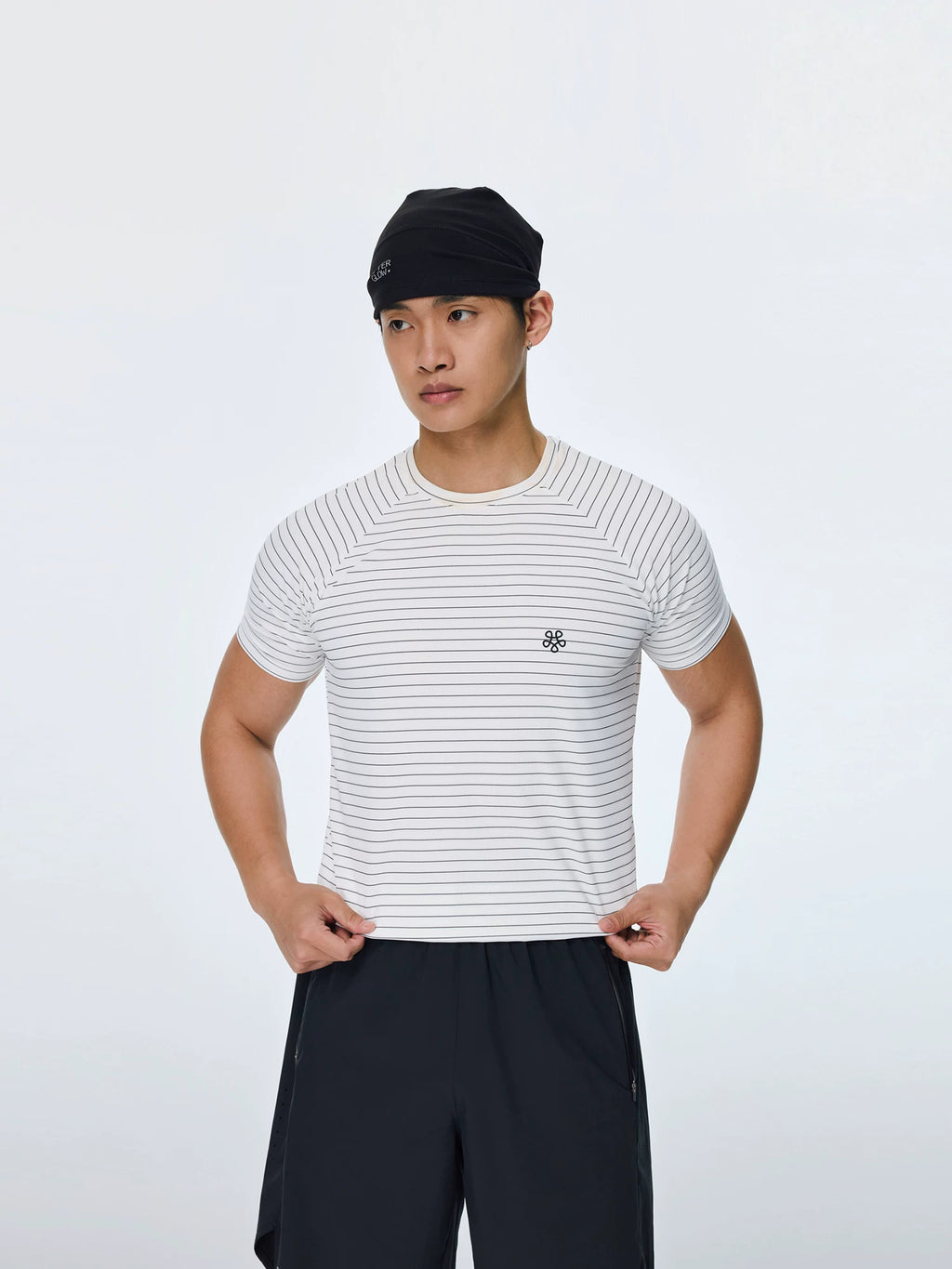 AFTERGLOW Striped Slim-fit Shoulder Sleeve Tee