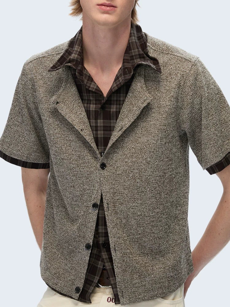 TZ Killer Stitching Double Neck Contrasting Plaid Shirt