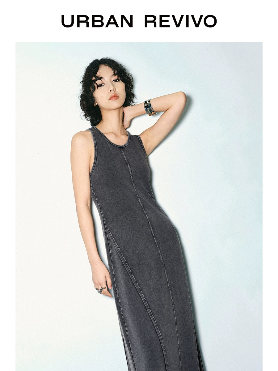 URBAN REVIVO Old Washing Water Dividing Line Design Sense Sleeveless Dress