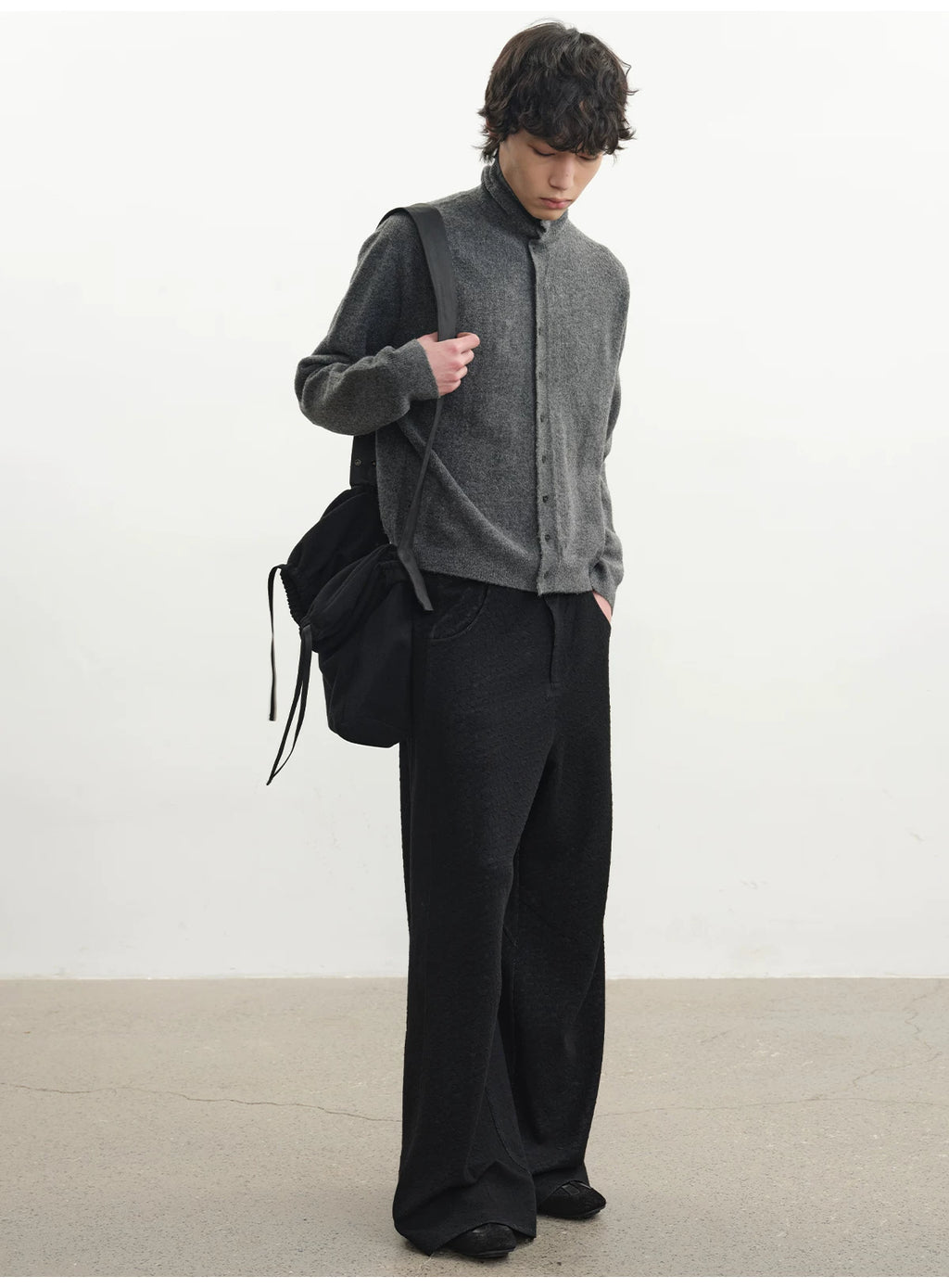 JCAESAR Leather Drawstring Messenger Bag