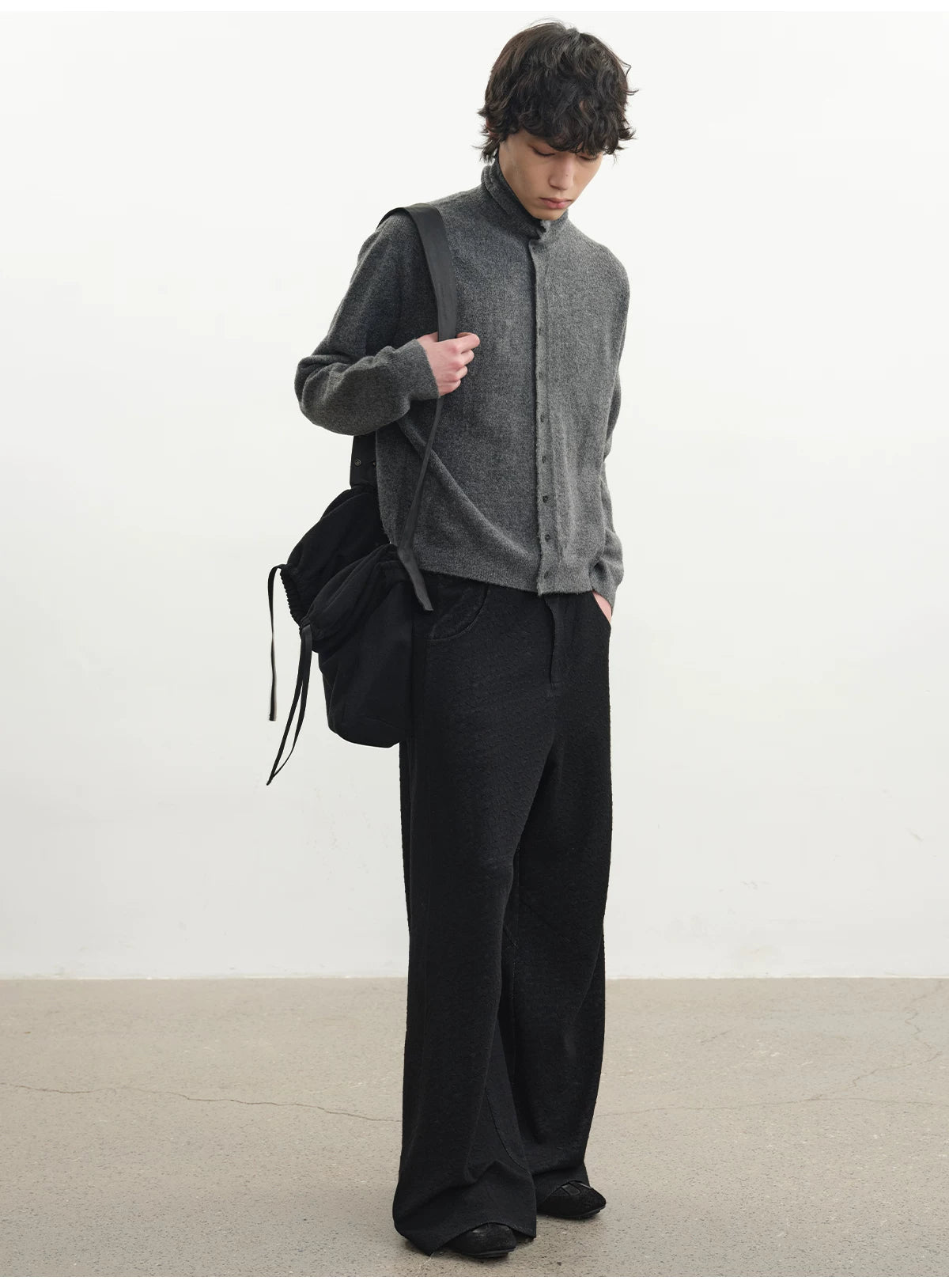 JCAESAR Leather Drawstring Messenger Bag