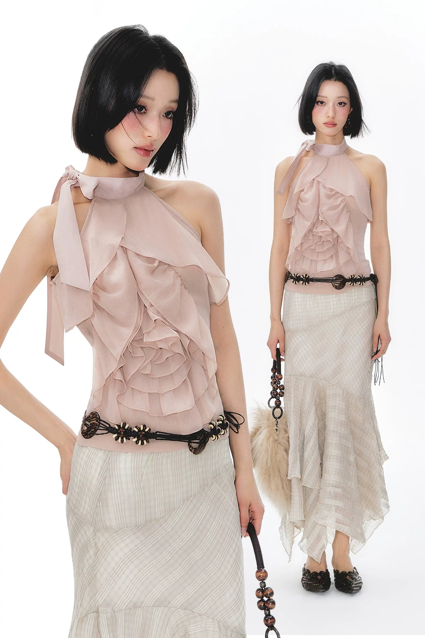 YEDM Three-dimensional Rose Neck Sleeveless Top