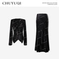 CHUYUQI Pleated Irregular Strappy Mermaid Skirt Set
