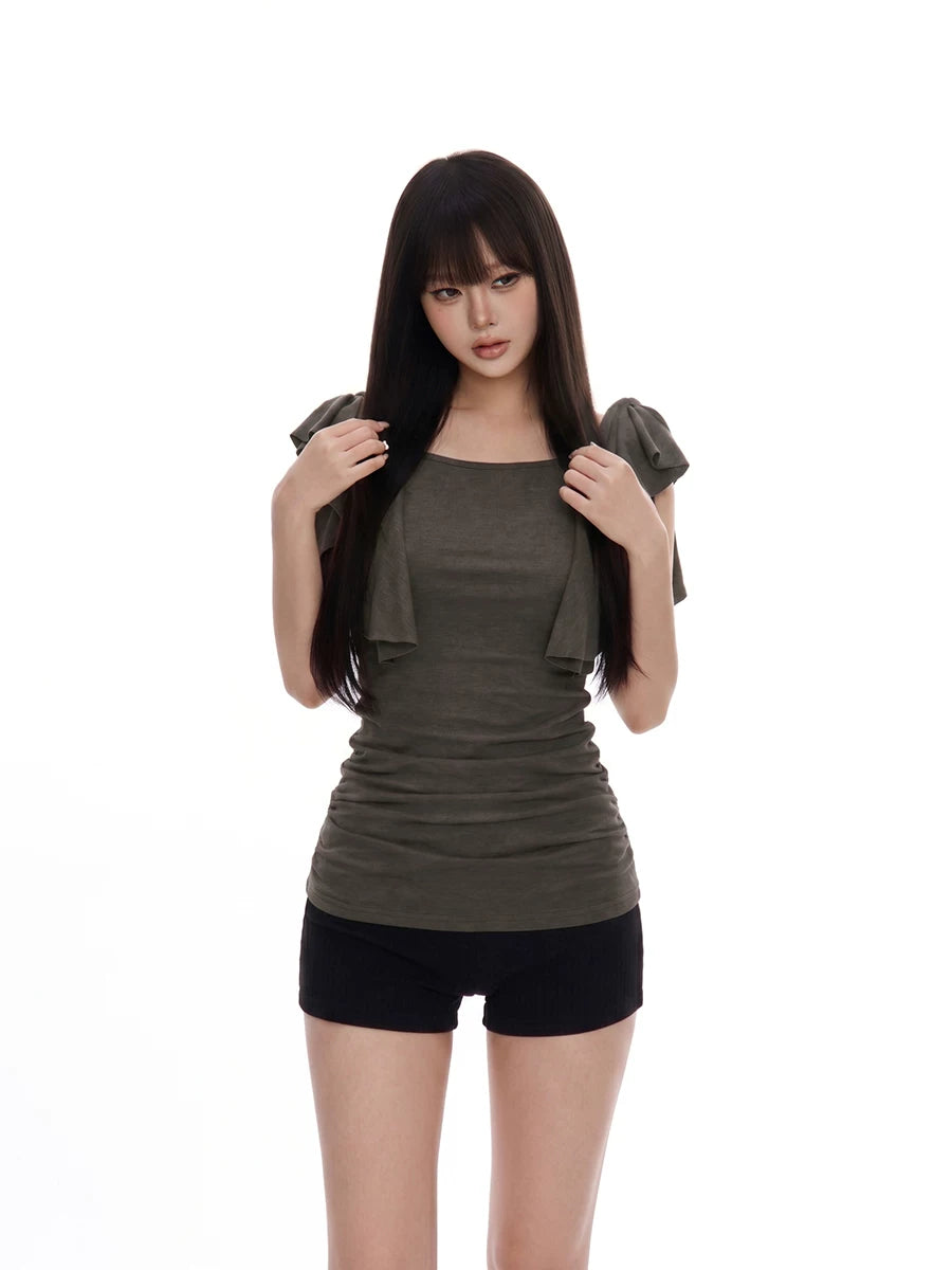 WITHMIN Ruffle Edge Sleeveless Waist Tee