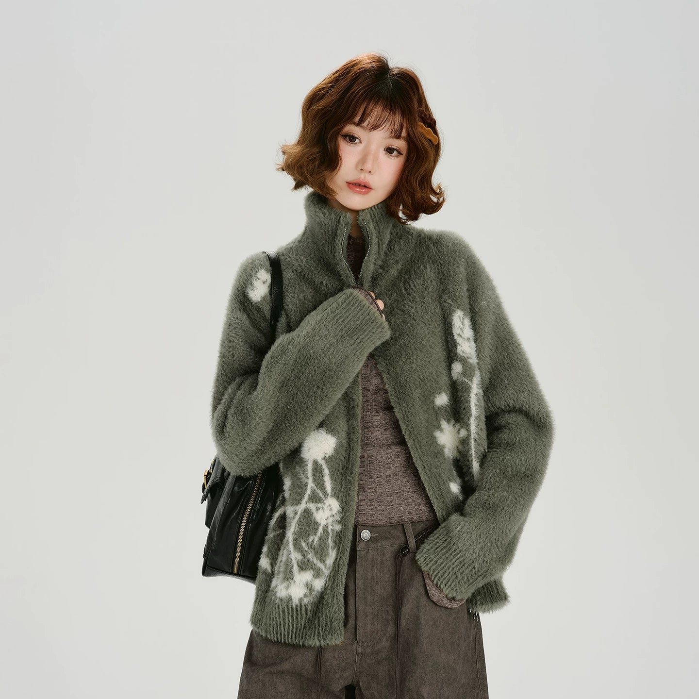 Girlyhalo Vintage Turtleneck Knitted Sweater Jacket