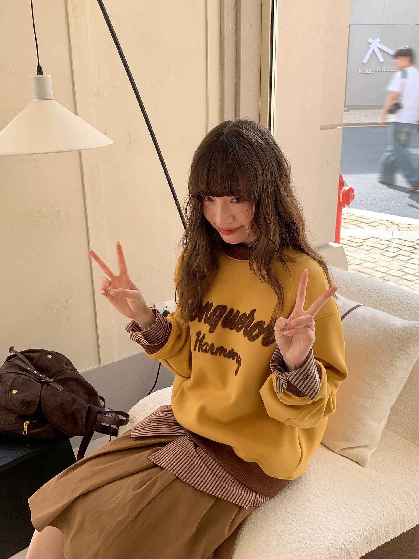 Kano Towel Embroidered Contrasting Letter Fleece Sweater