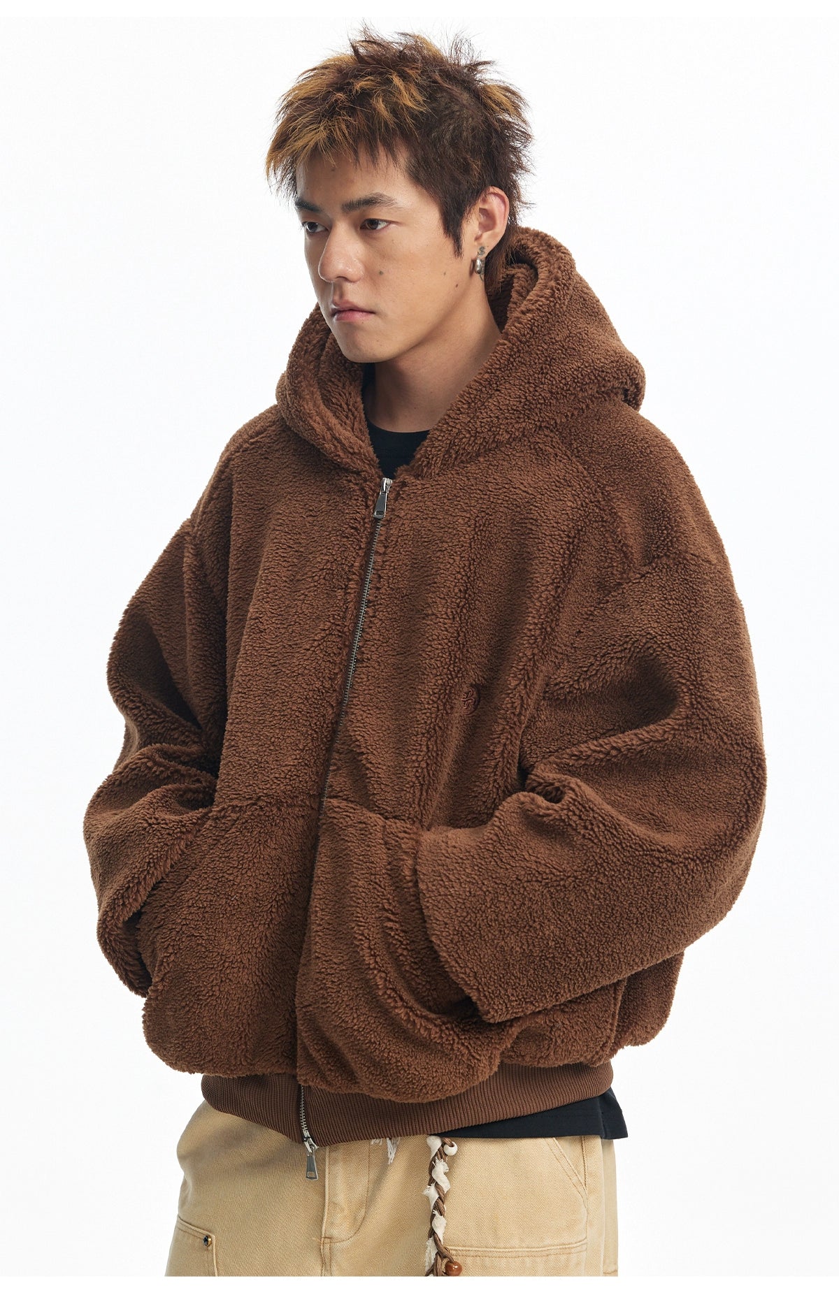 CoosRetro Vintage Icelandic Fleece Logo Embroidered Hooded Sweater