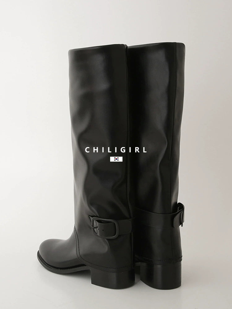 CHILIGIRL High Boots Belt Buckle Straight Boots
