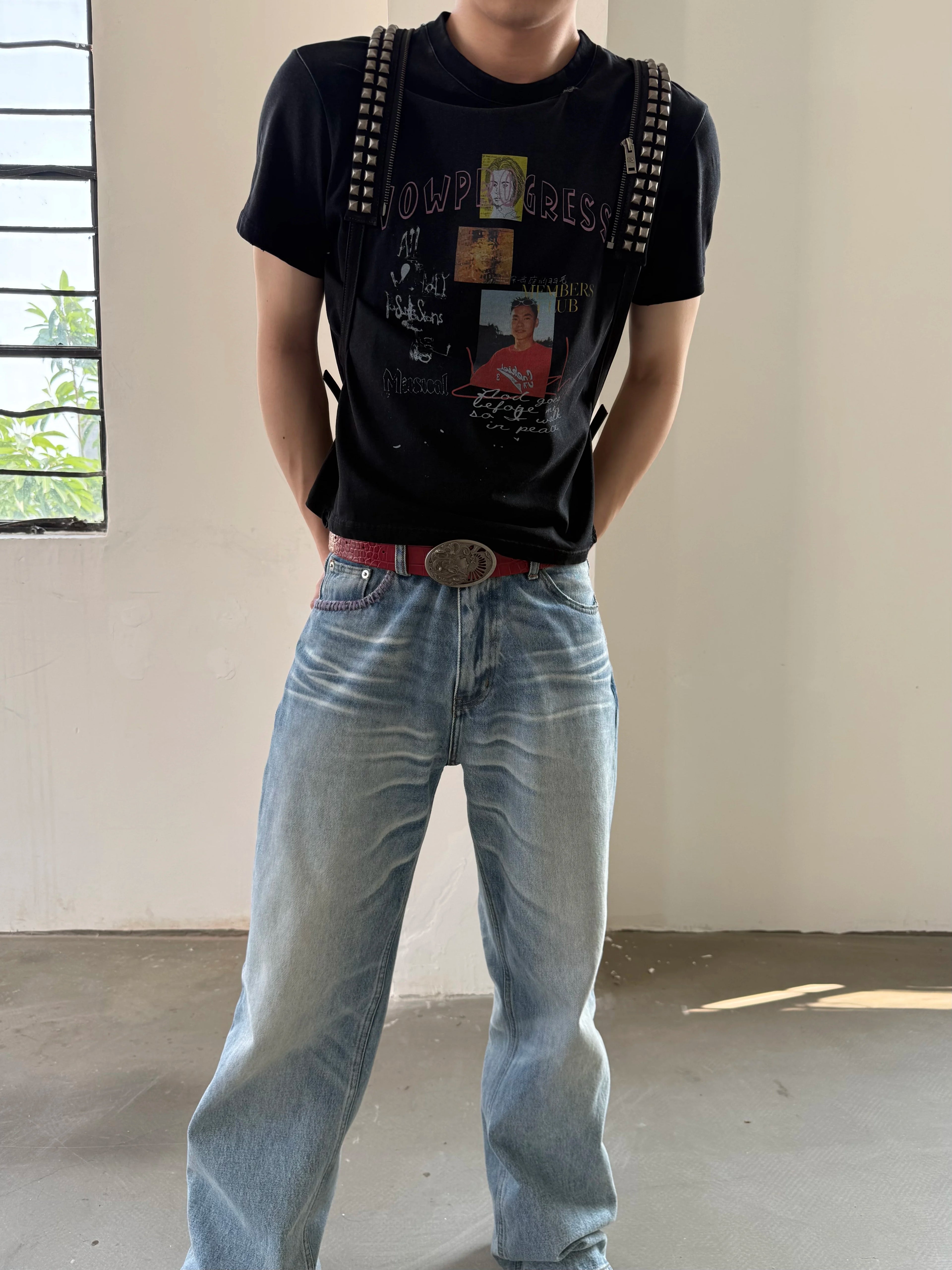 VOWPROGRESS Vintage Front Shoulder Casual Tee