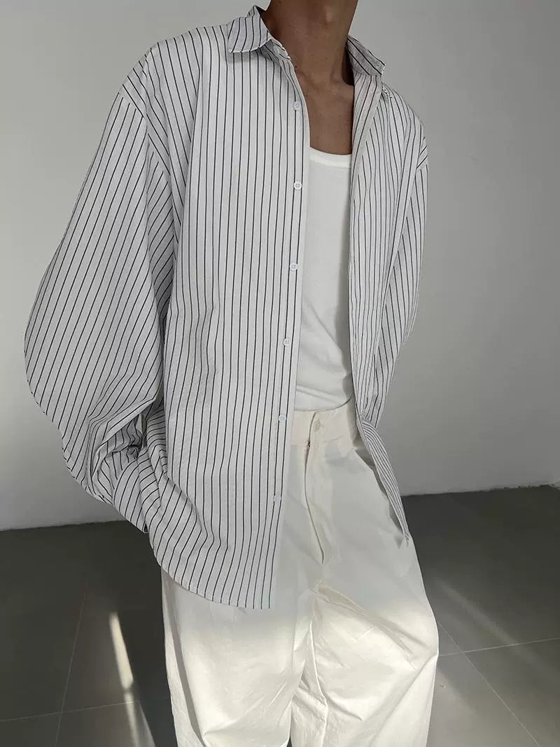 COLN Loose Lazy Slack Striped Shirt