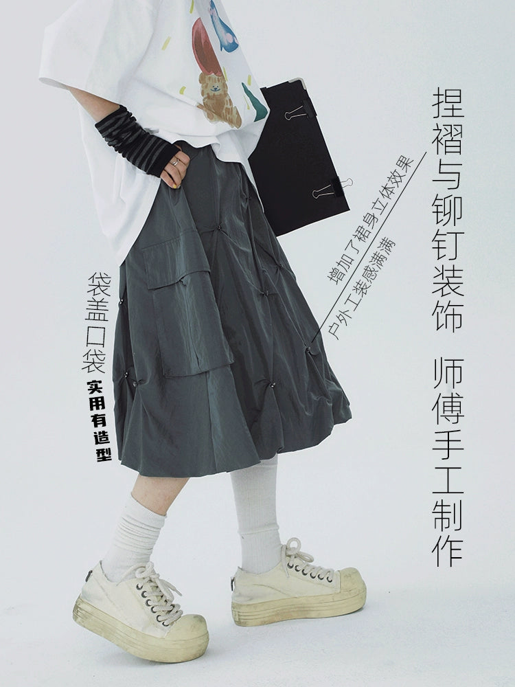 STILLYOU Tooling Texture Pleated Star Rivet Umbrella Skirt Skirt Skirt