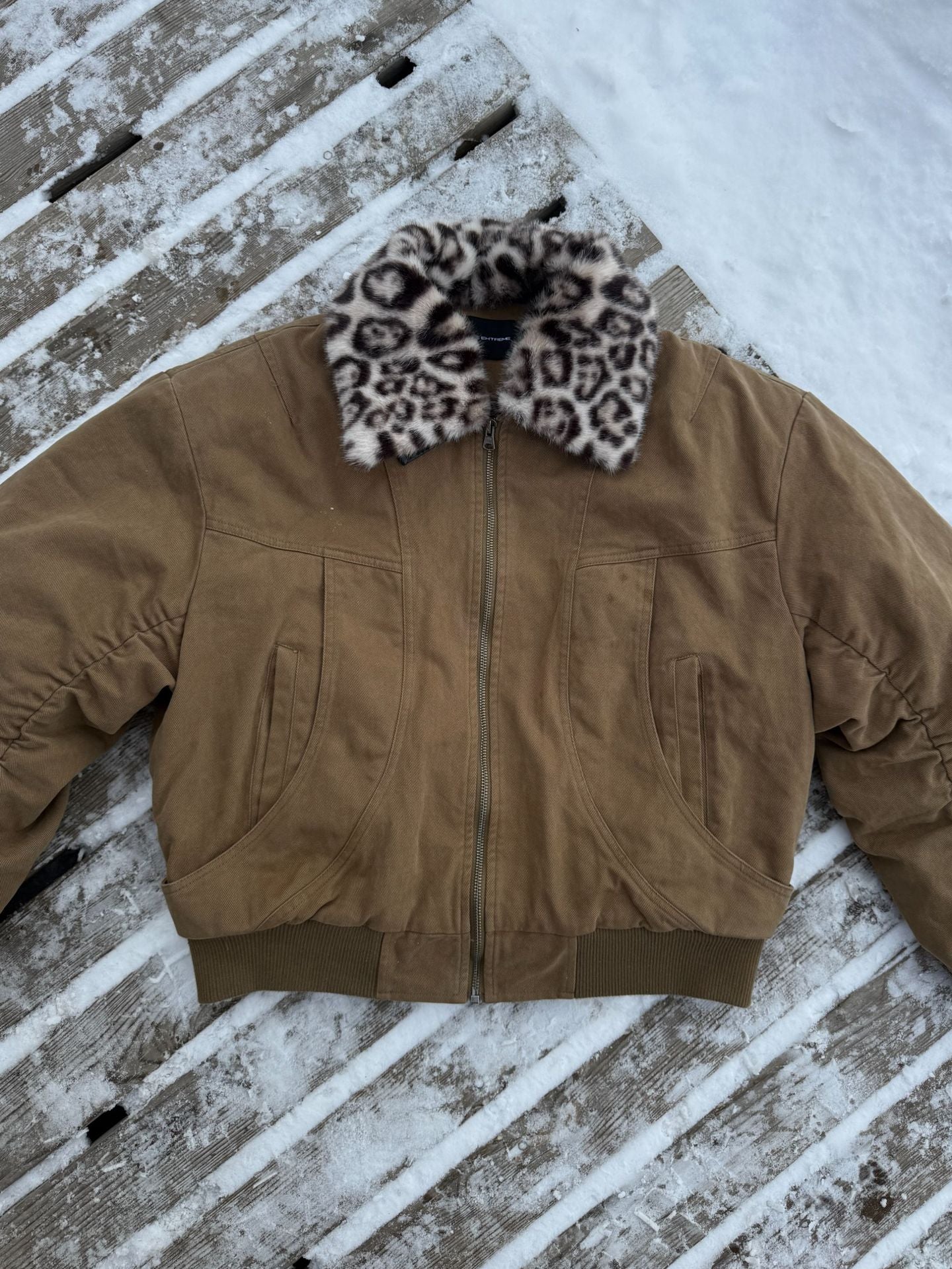 EME Leopard Print Fur Collar Vintage Coat