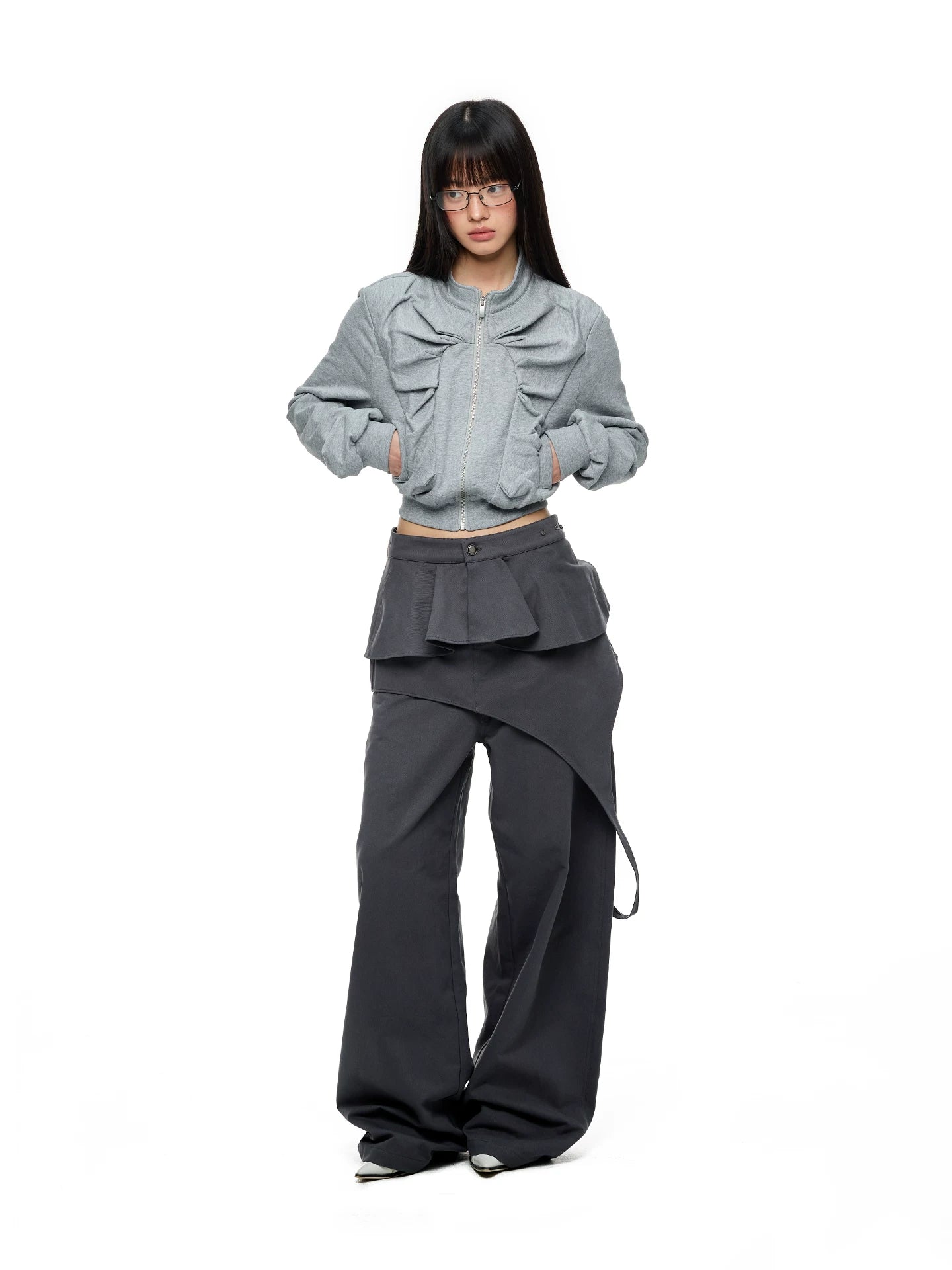 JIKOO Removable Irregular Fart Curtain Straight-leg Pants