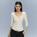 Ariseism V-neck Slim Polka Dot Tee