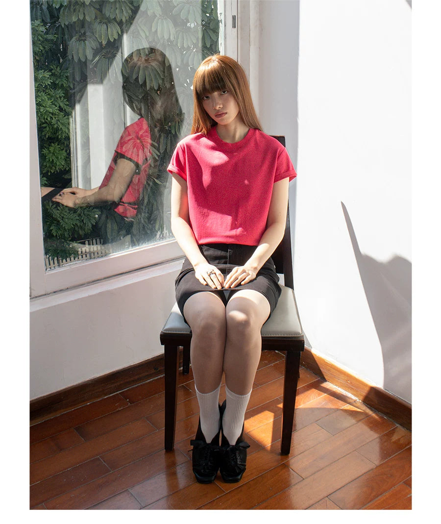 FUNKYFUN Loose Front Shoulder Minimalist Casual Tee