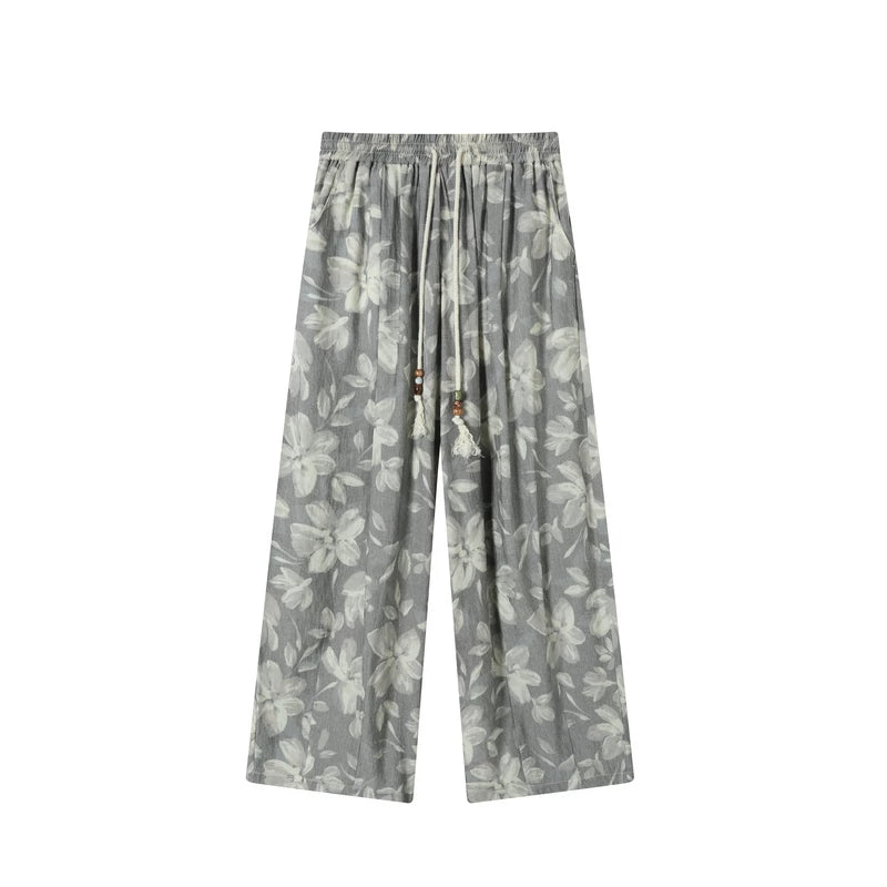 TGNS Plaid Floral Casual Wide-leg Pants
