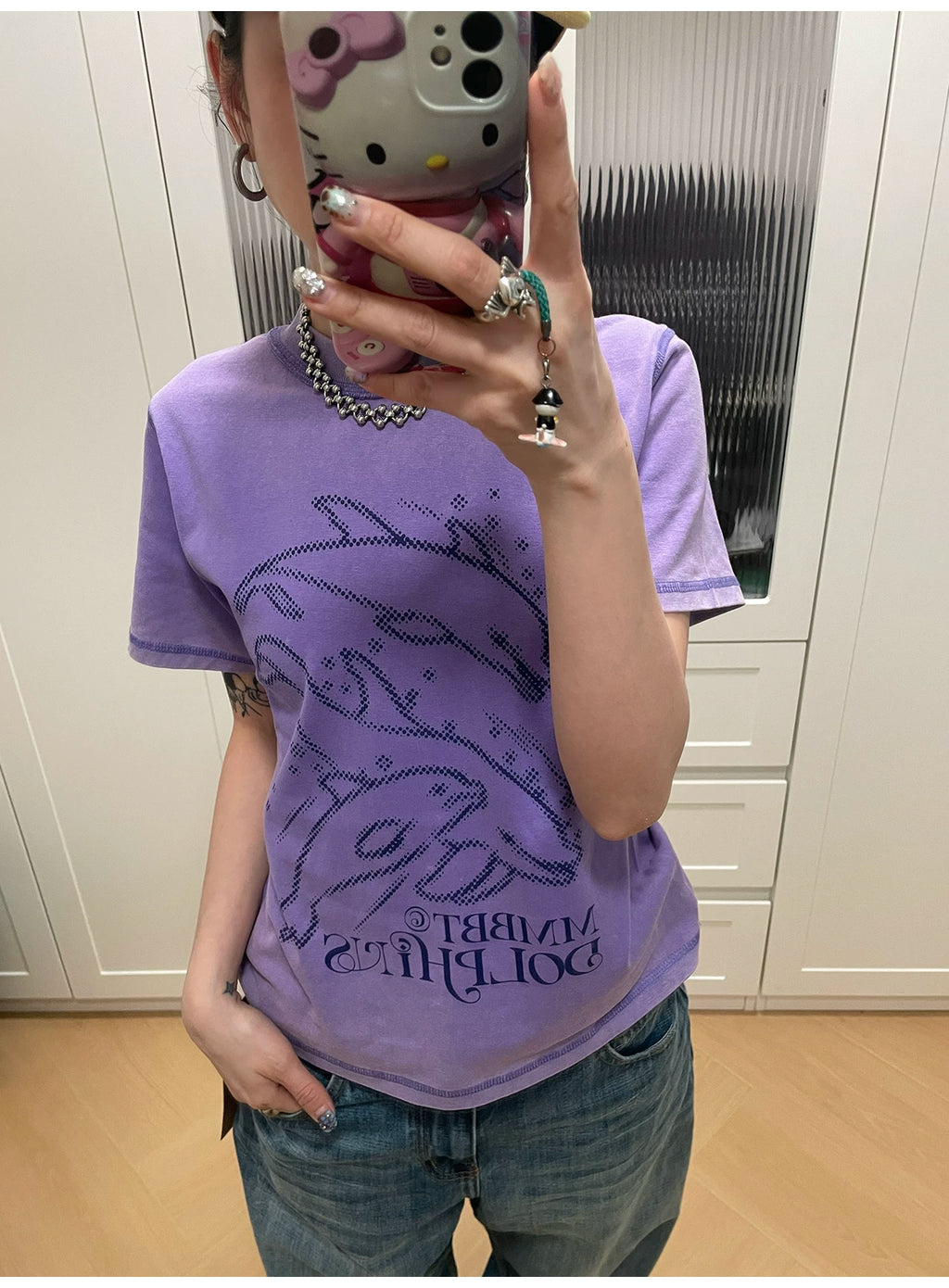 MMBBT Cartoon Dolphin Print Round Neck Tee
