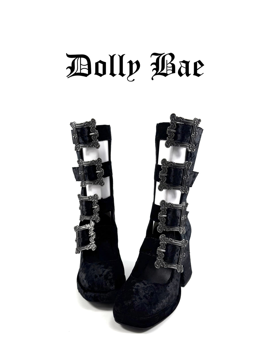 Dollybae Carved Square Buckle Hollow Skinny Boots