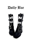 Dollybae Carved Square Buckle Hollow Skinny Boots