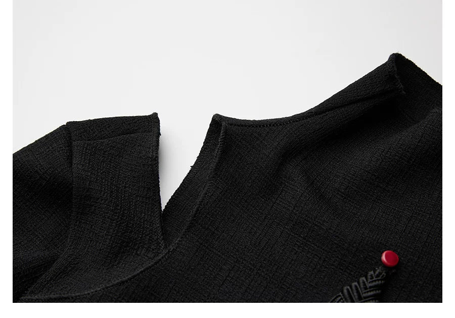 INDULGE Stand-up Collar Hollow Elastic Knitted Splicing Fishtail Slim-fit Dress