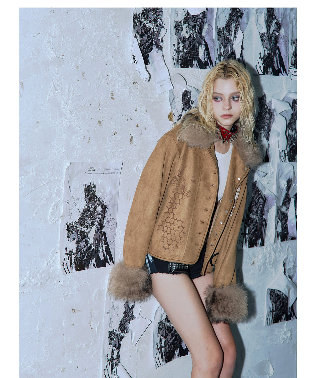 PAIKI Desert Fringed Skull Fur Collar Jacket