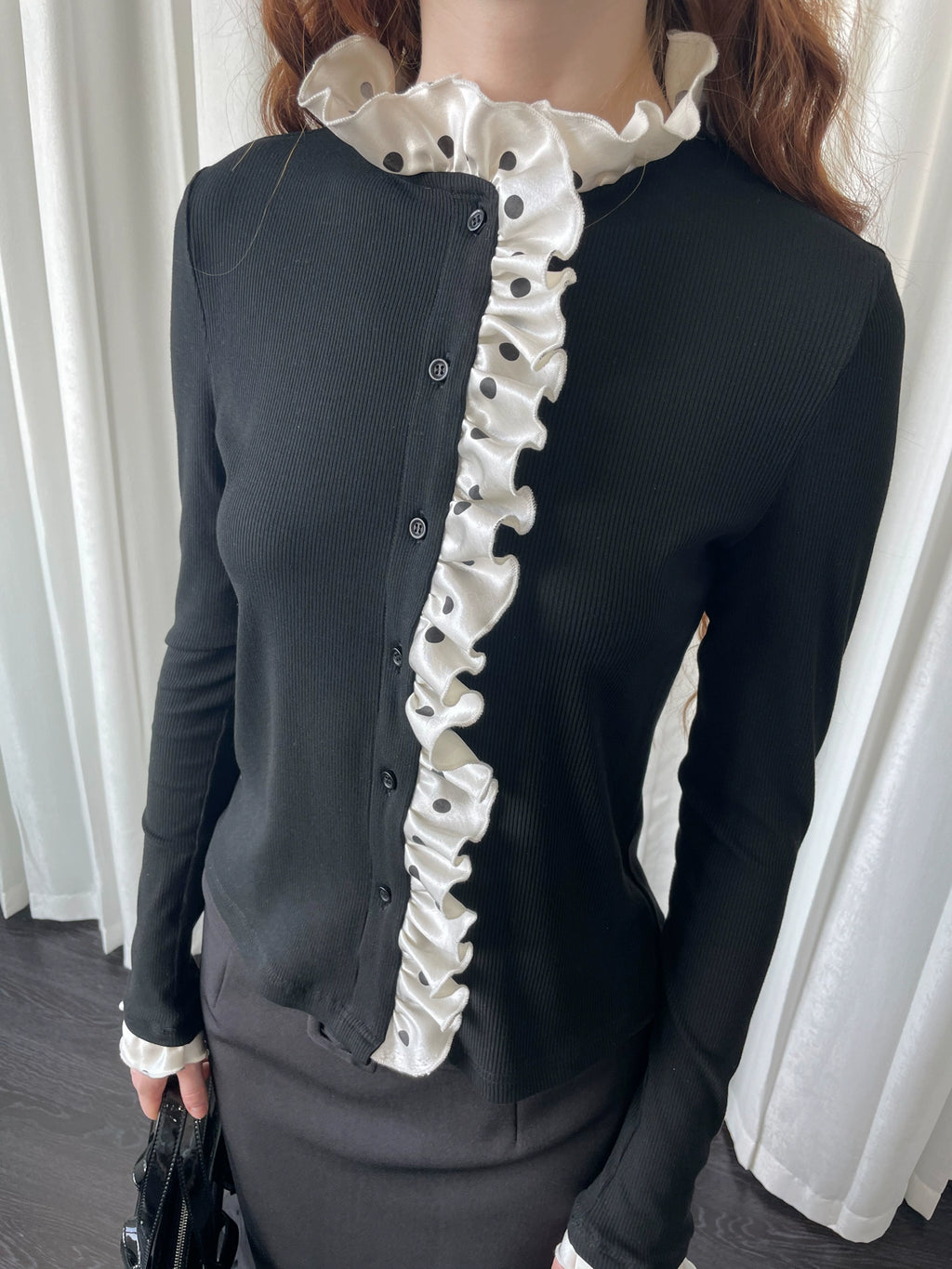 Loosesmell Polka Dot Placket Long Sleeve