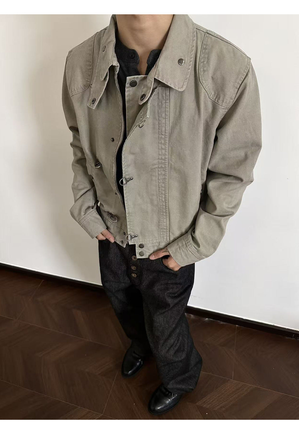 EME Splicing Aircraft Buckle Retro Short Jacket