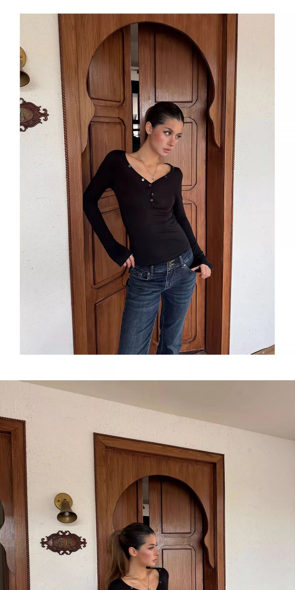Audwyn V-neck Button Slim-fit Slim-looking Knitted Long Sleeves