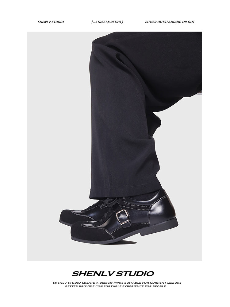 SHENLV STUDIO Retro Casual Shoes Thin Sole Square Head Small Leather Shoes