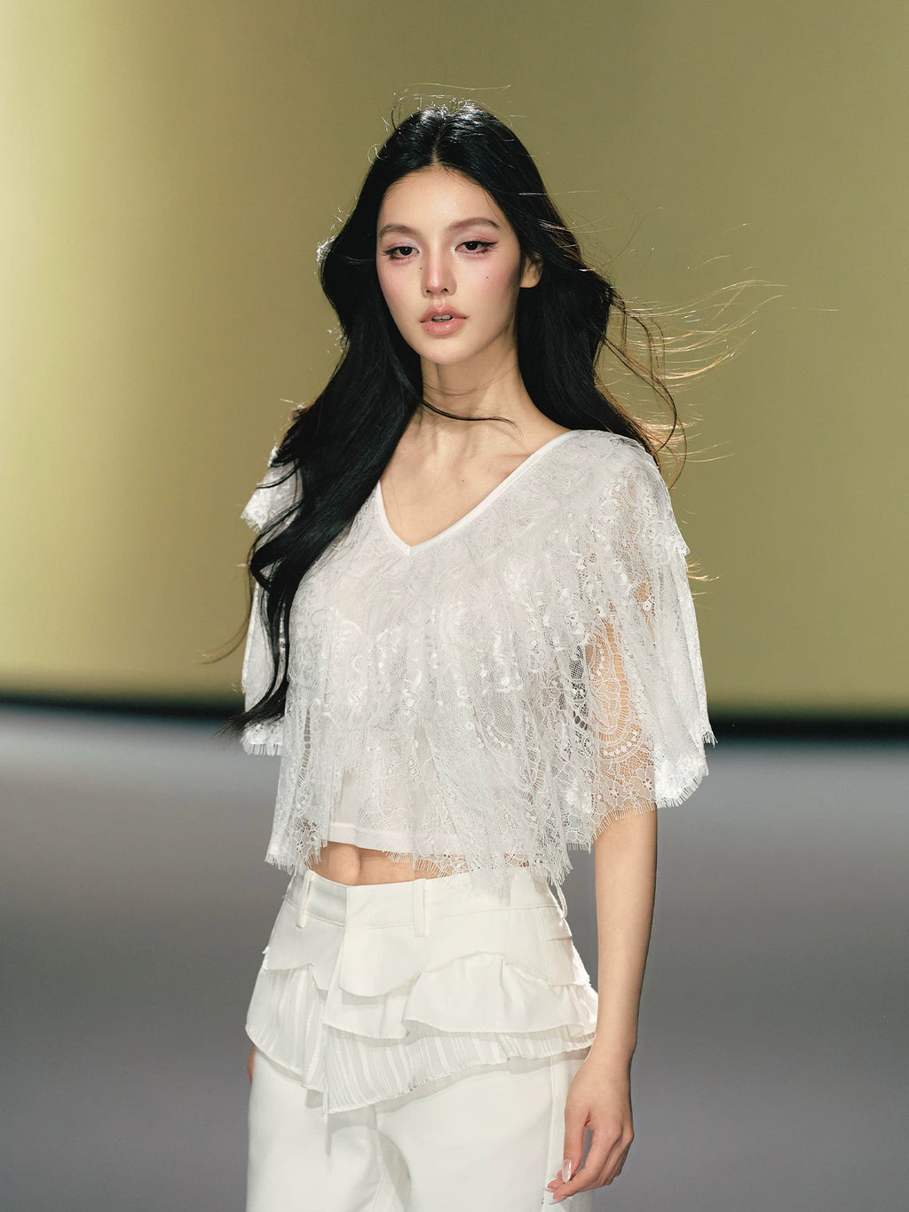 AGAM V-neck Multi-layer Lace Tee