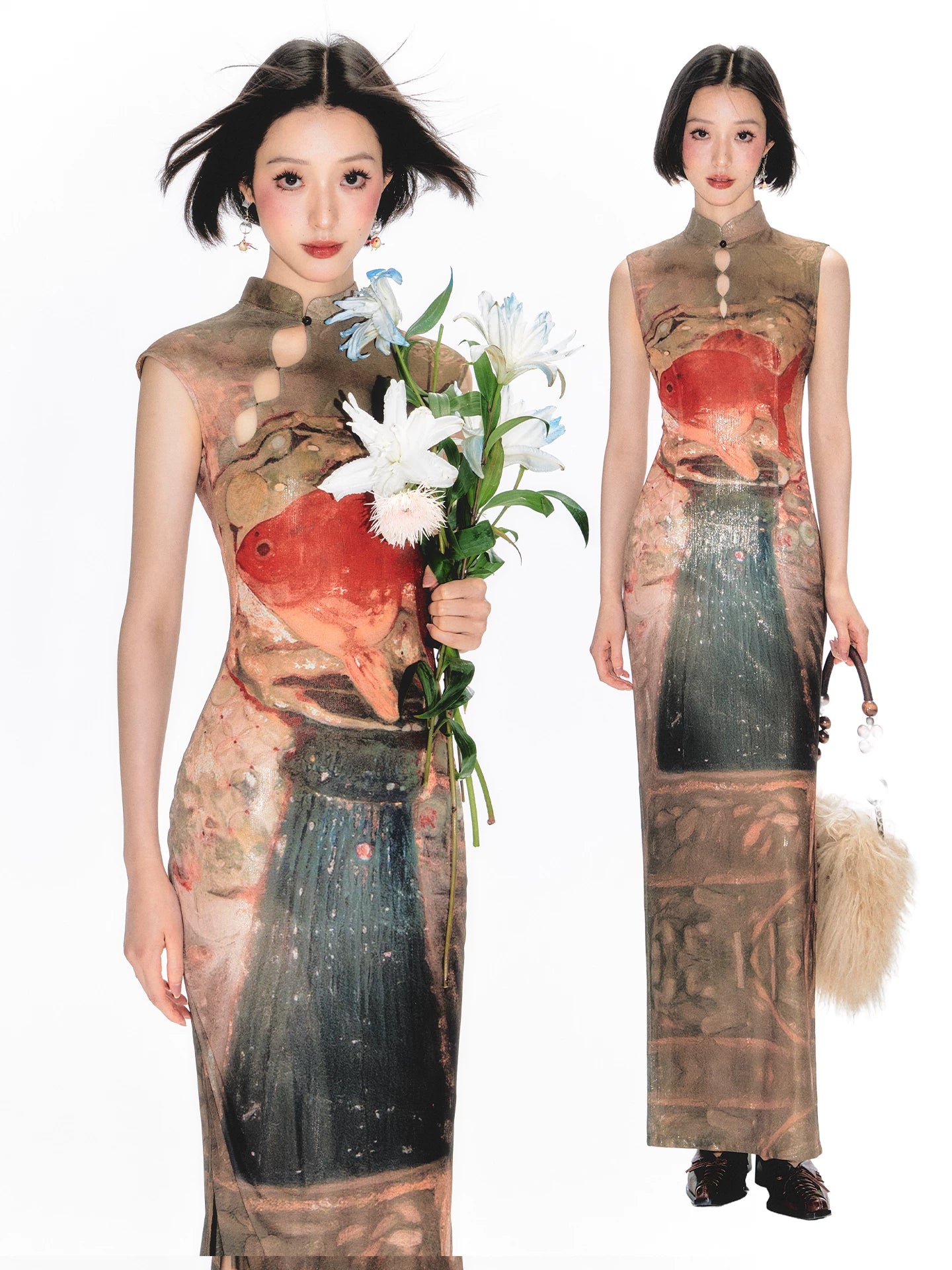 YEDM Cheongsam Skirt Printed Dress