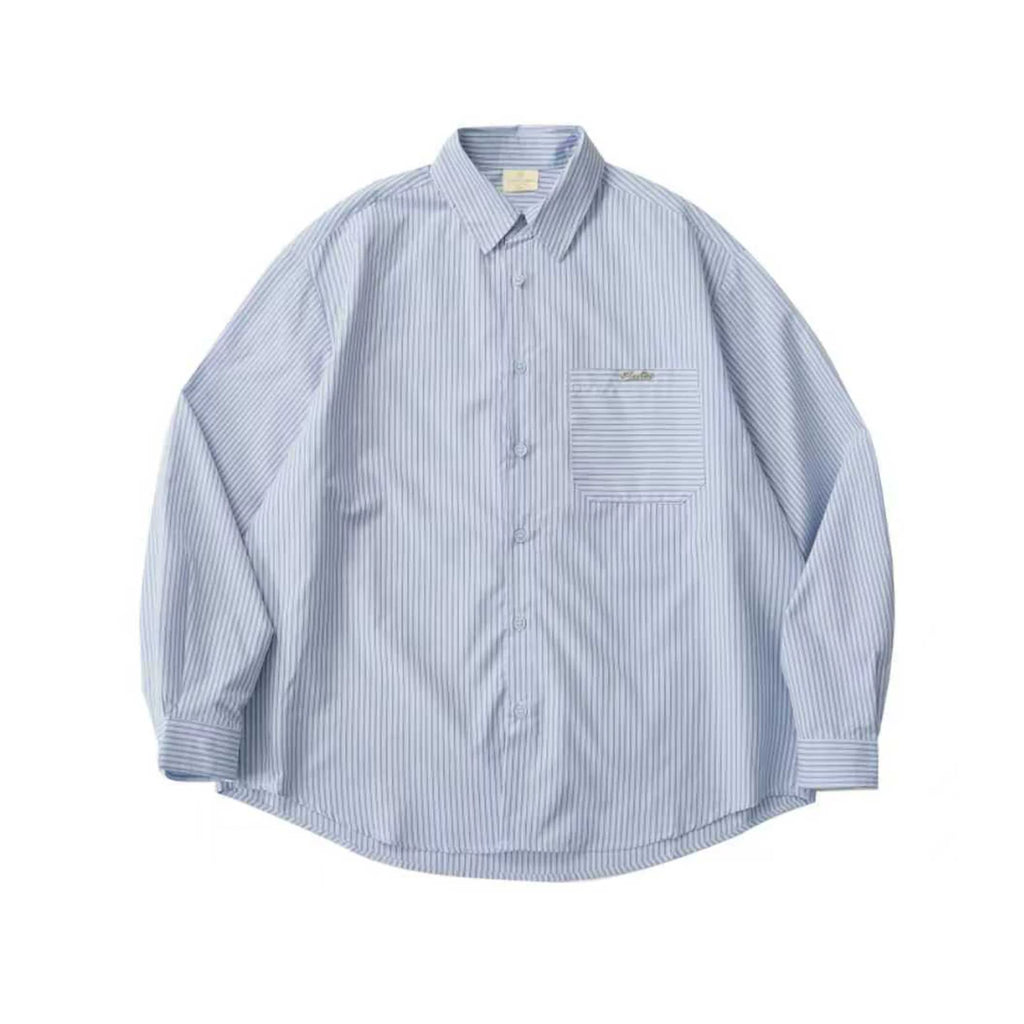 LIVINGTOWN Vintage Minimalist Contrast Pinstripe Shirt