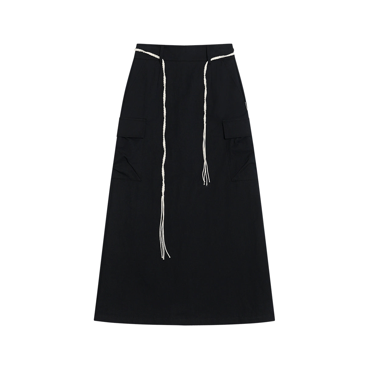 FUNKYFUN Silhouette Twill Tooling Woven Waist Rope Long Skirt