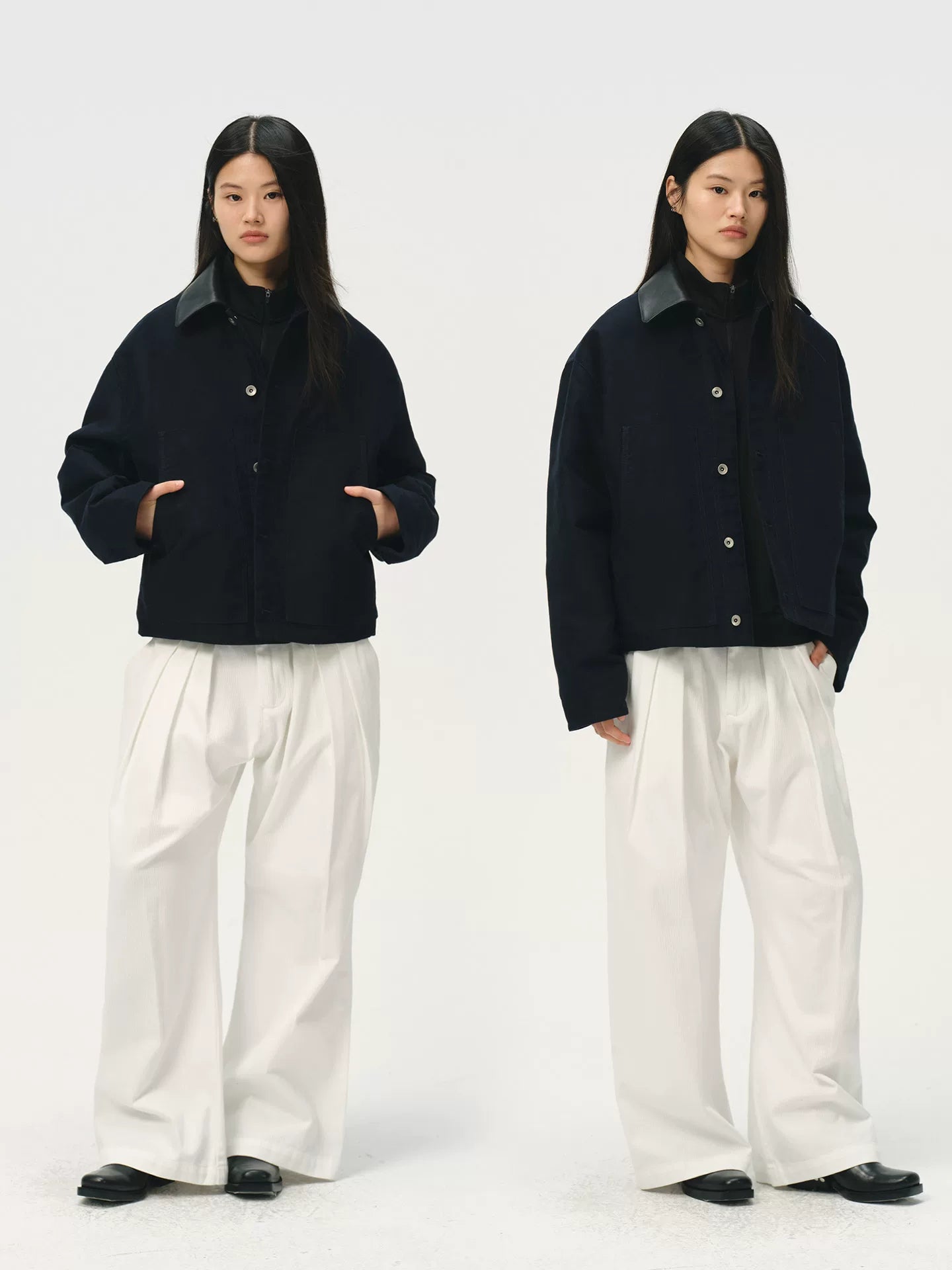 No Logo Cowhide Collar Warm Cotton-padded Jacket