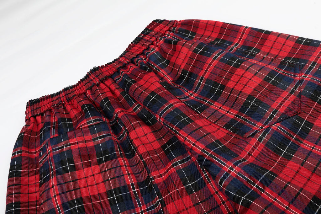 11KN Retro Plaid Drawstring Casual Wide-leg Pants