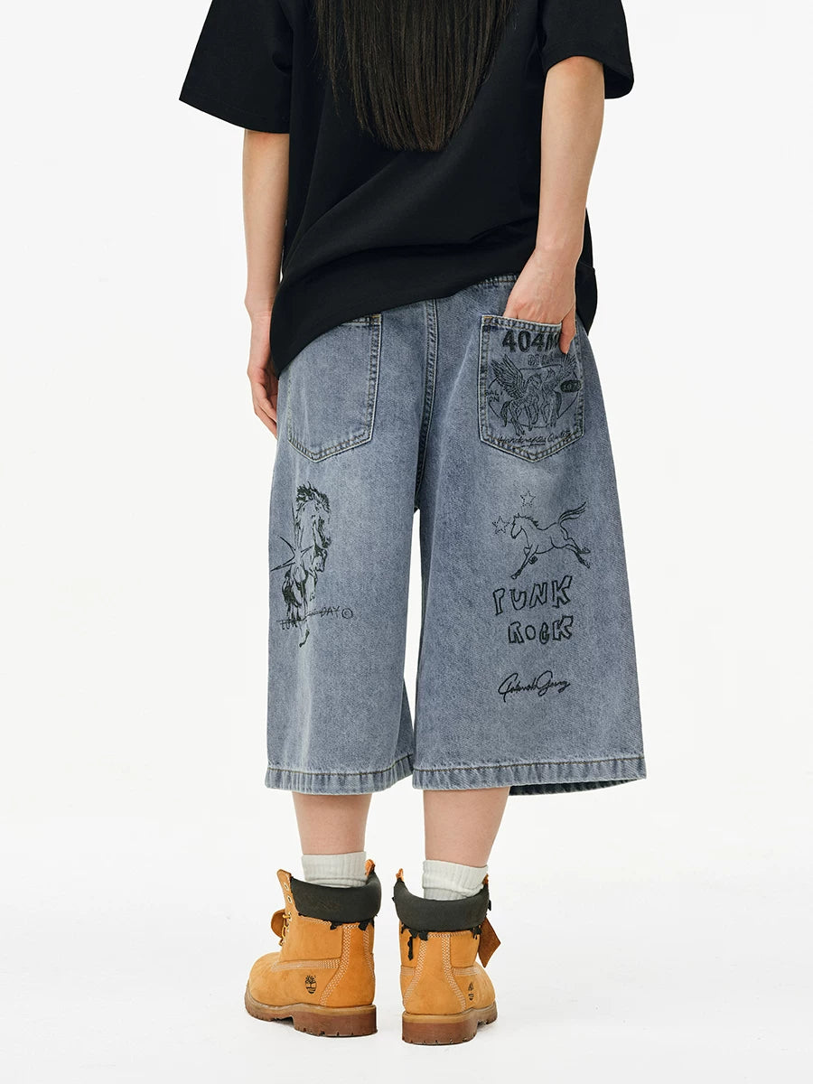 404MOB Loose Straight Wide-Leg Seven-Point Jeans