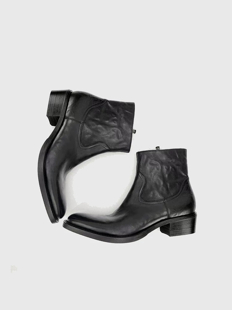 SHENLV STUDIO Top Cowhide High Heel Pointed Chelsea Boots